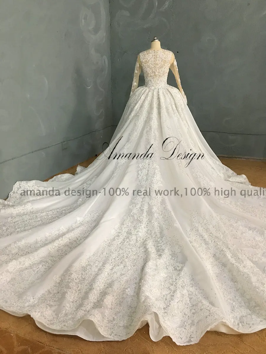 Аманда дизайн robe de mariee grande шлейф с длинными рукавами кристаллы для свадебного платья со съемной юбкой