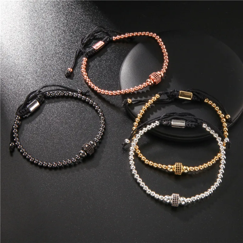 Fashion Luxury CZ Zircon Tubes/&4MM Copper Beads Bracelet Bangle Women Men Gift