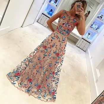

Women Floral Embroidered Slim Long Dress Evening Party Cocktail Prom Dress