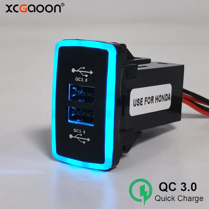 XCGaoon QC3.0 Quickcharge 2 USB Автомобильное зарядное устройство Телефон PDA адаптер DVR Plug& Play кабель с синими огнями для HONDA