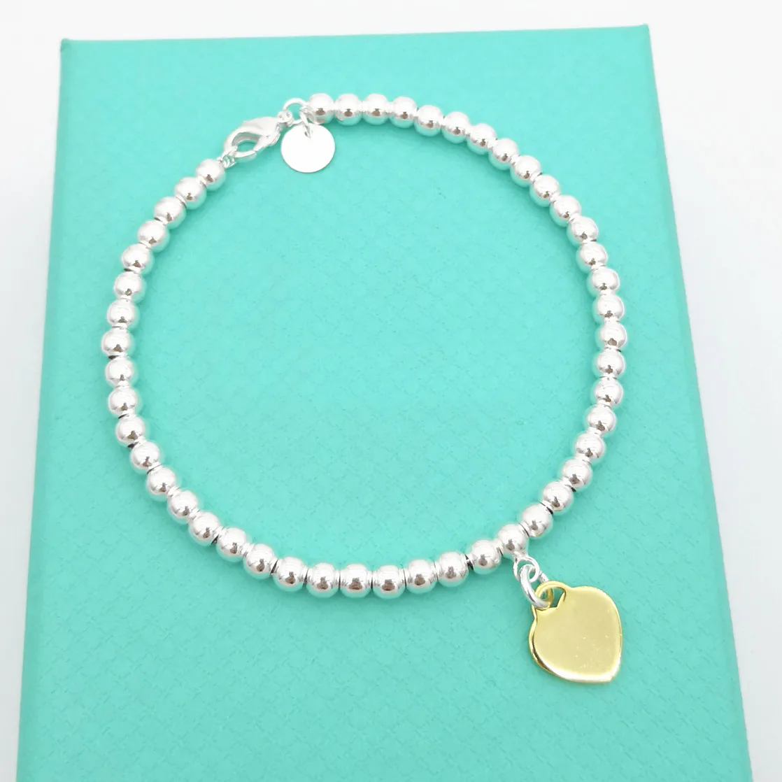 Skup Srebro 925 klasyczna popularna oryginalna moda wisiorek kształtowany w kształcie serca 4mm kule bransoletka damska biżuteria prezent świąteczny