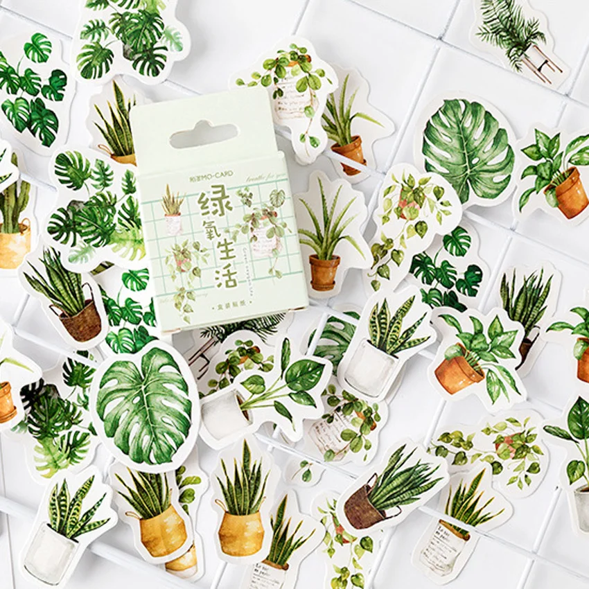 45 unids/caja verde fresco de oxígeno diario de vida hecho a mano de papel de sellado de etiquetas bricolaje decoración en forma de lápiz