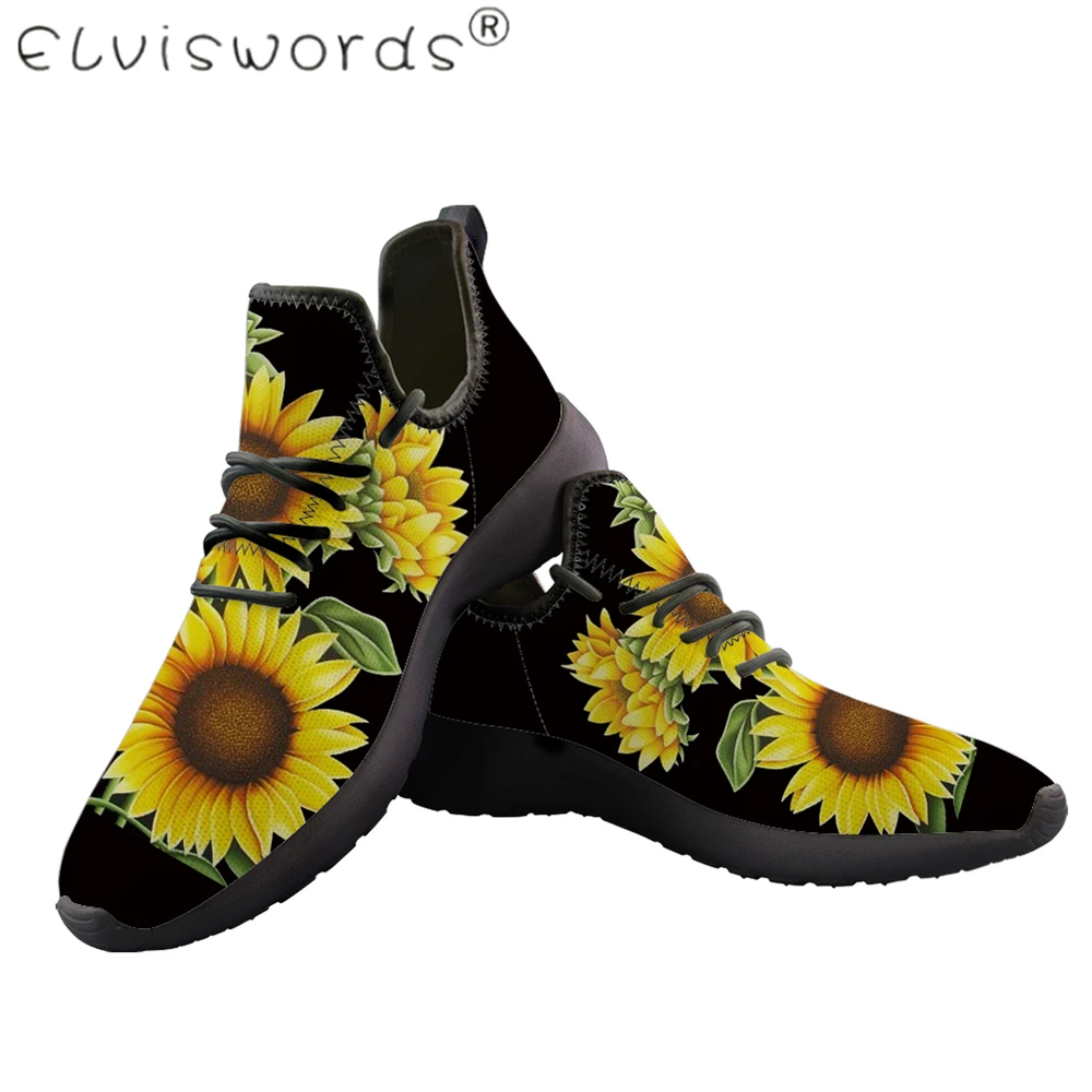 

ELVISWORDS Men Sunflower Printed Shoes Outdoor Breathable Non-slip Rubber Walking Shoes For Teen Boy Zapatillas Hombre