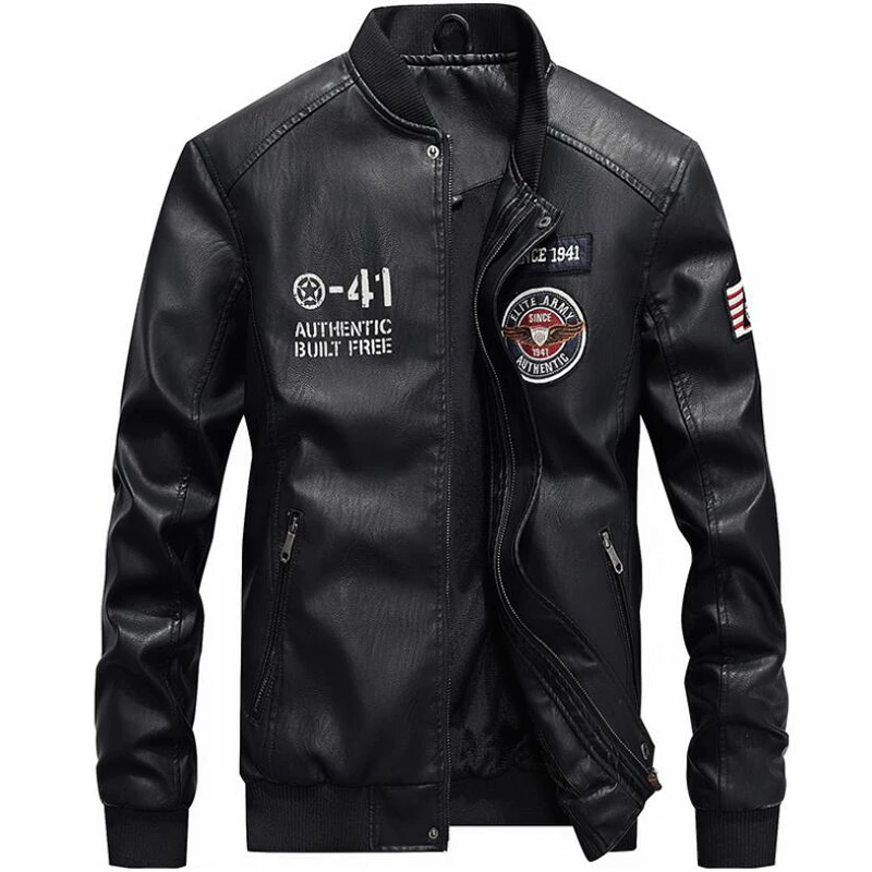 Кожаная мужская куртка, модная осенне-зимняя военная куртка, Мужская Верхняя одежда, Флисовая теплая куртка из искусственной кожи, куртка-бомбер, бейсбольная куртка, 4XL