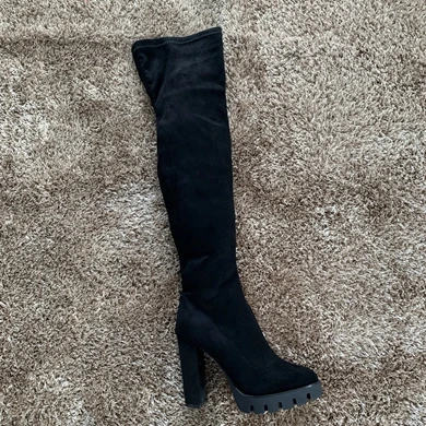 black platform boot Новинка года; женские замшевые сапоги до бедра; женские высокие сапоги выше колена; женские меховые сапоги на платформе; обувь на высоком каблуке - Цвет: black platform boot