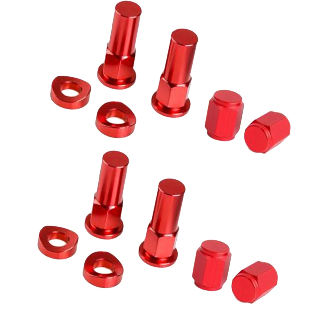 12 X Aluminium CNC Tire Valve Stem Caps & Rim Lock Nut Washer Anodised - Red