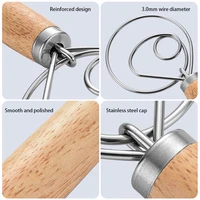 Mélangeur de farine de cuisson de lait avec manche en chêne de 13 pouces, mélangeur de farine, tige de mélange de pâte danoise, bobine en acier inoxydable, mélangeur à main, outil de cuisine 4