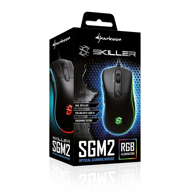 Мышь Sharkoon Skiller SGM2 оптическая, проводная, 6400 dpi, USB, подсветка RGB, цвет: черный