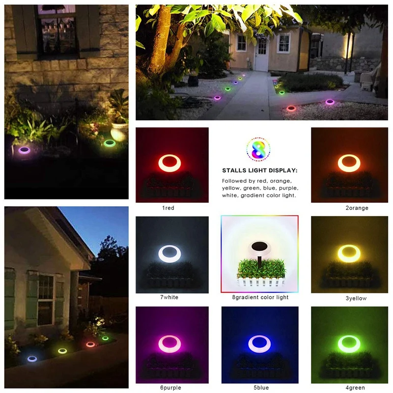 Top-4 Pack Solar Lights Outdoor 7 Color Solar Landscape Lighting Weatherproof Auto On/Off for Garden Lawn Patio Yard Walkway Sid