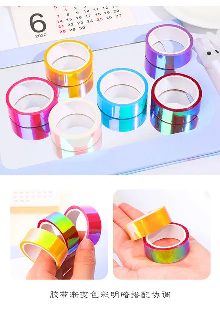 Rainbow Holographic Colored Masking Tape Laser Glitter Washi Tape  Decorative Adhesive Masking Scrapbooking Album Stationery Tape - AliExpress