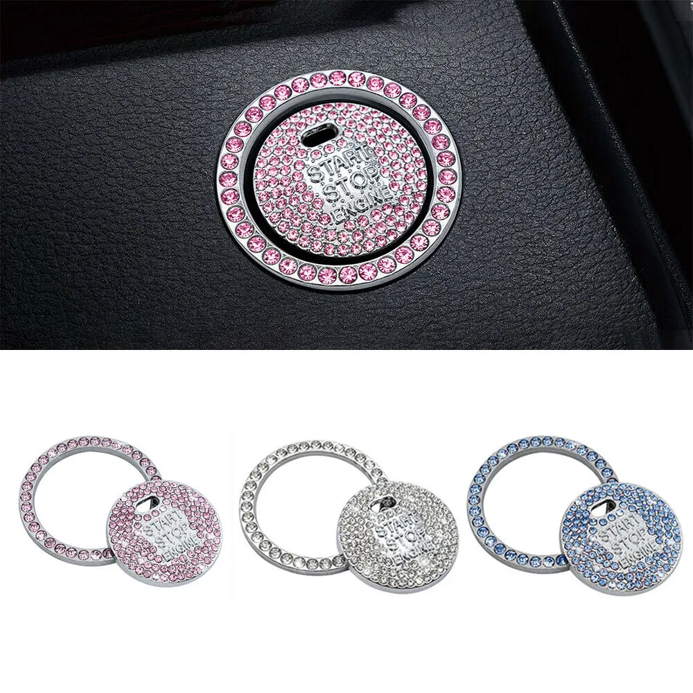 

Car Engine Ignition Start Button Decor Ring Crystal Sticker Start Stop Ignition Push Button Switch Cover Decal Bling Pink Silver