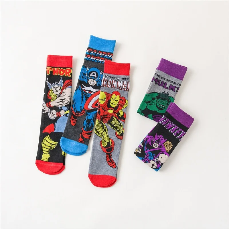 Disney anime socks Avengers Marvel cartoon figure Iron Man Captain America Hulk Thor casual high socks xxx boys and girls socks