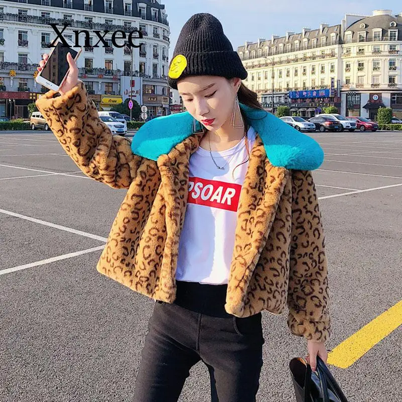 2020 Short Winter Fur Jackets Turn-down Collar Leopard Rex Rabbit Fur Coats Women  Winter Thick Faux Fur Coats And Jackets Coats