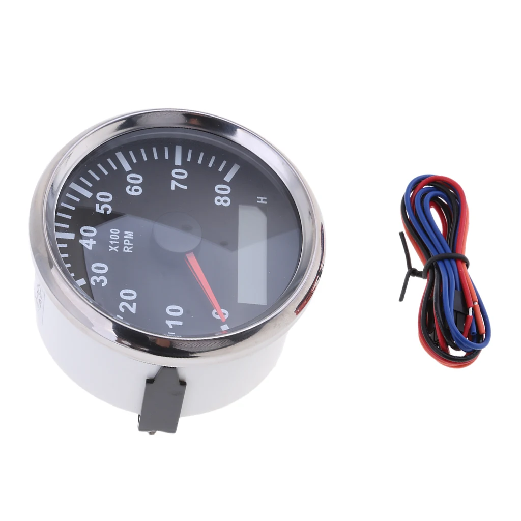 Waterproof Marine Tachometer Gauge Hour Meter 0-8000 RPM 85mm Install Dia #1