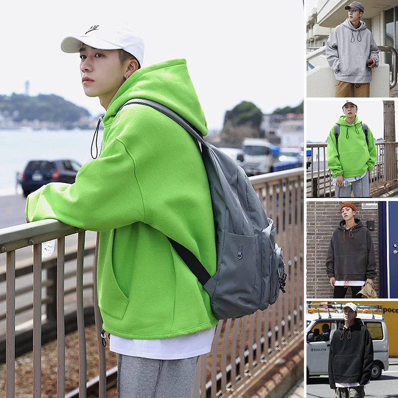 Autumn New Hoodie Men Fashion Solid Color Casual Cotton Hooded Pullover Man Streetwear Hip Hop Loose Sweatshirt Large Size M-5XL