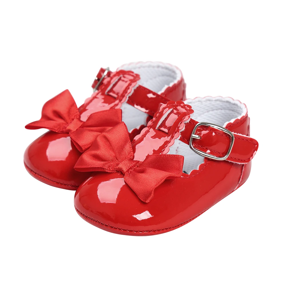 

Autumn Newborn Baby Girls Shoes Solid Colour Bowknot Party Princess Shoes Casual Casual PU Leather Buckle Toddler Shoes Footwear