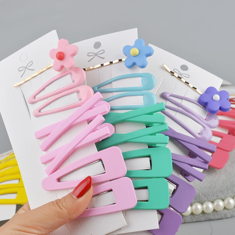 7 Pcs/Set Girls Cute Flower 5 cm Hairpins Children Lovely Hair Clips Barrettes Solid color Snap Headband Kids Hair Accessories