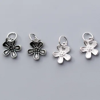 

925 Sterling Silver Pretty Stereo Five Petals Flower Charms Women Earring Bracelets Silver Pendant DIY Jewelry Findings Gift