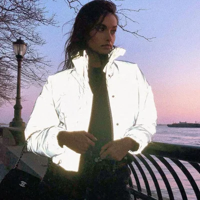 Зимнее Новое отражающее короткое пальто, утолщенное светящееся пальто, куртка, ночная Светоотражающая спортивная женская однотонная Повседневная Уличная одежда