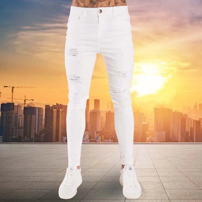 15493-3c6cf1.jpg Mens Color Ripped Jeans Pants - Image 1
