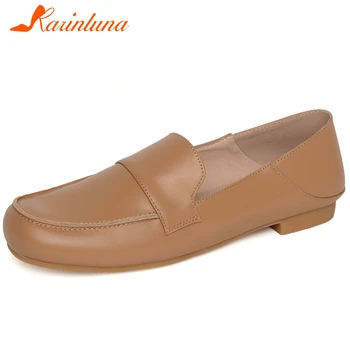 

Karinluna 2020 Hot Sale Genuine Cow Leather Spring/Autumn Casual Shoes Woman Flats Slip On Comfortabloe Flats Women Shoes