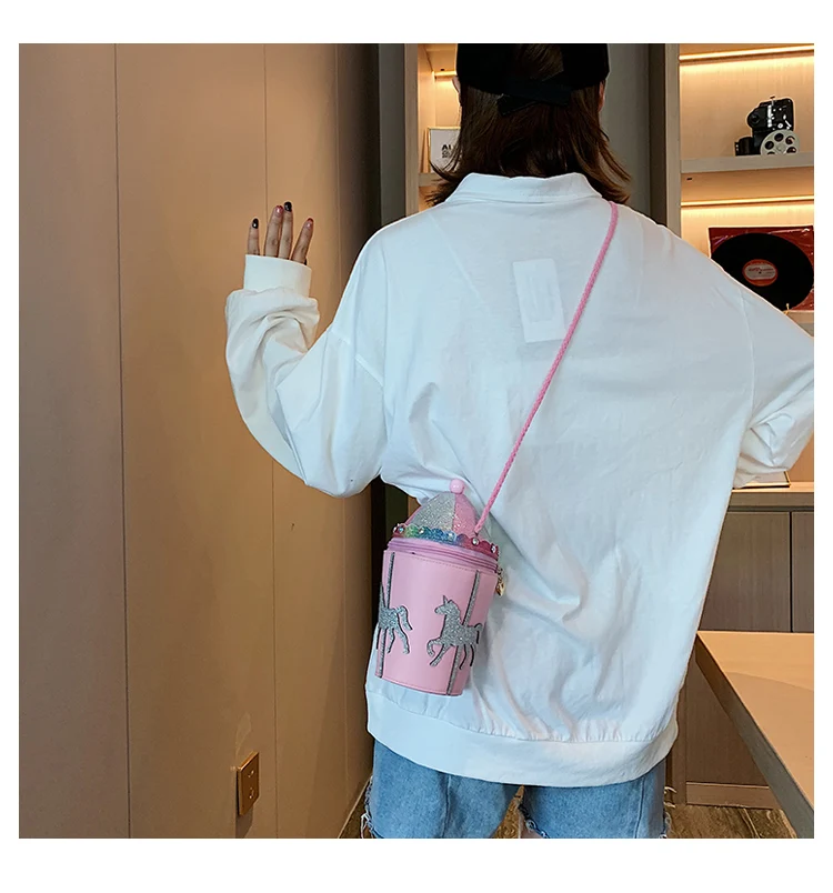 Mini bag girl bag creative design sequins ice cream bucket girl shoulder messenger bag mini bag