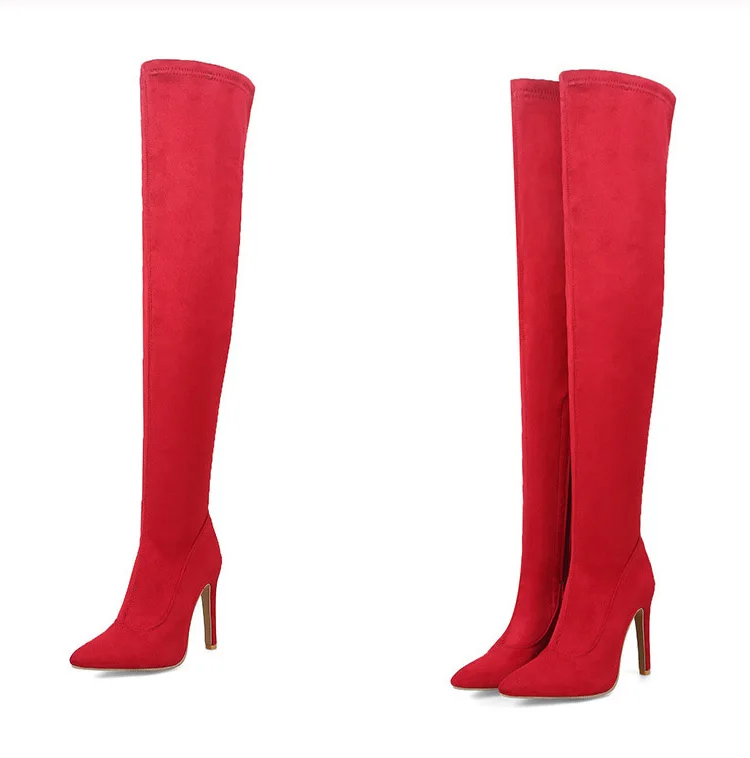 Red High Boots Female New Arrial Over-The-Knee Boots Autumn Shoes Women Pointed High-Heeled Boots Winter Thigh High Boots Ladies