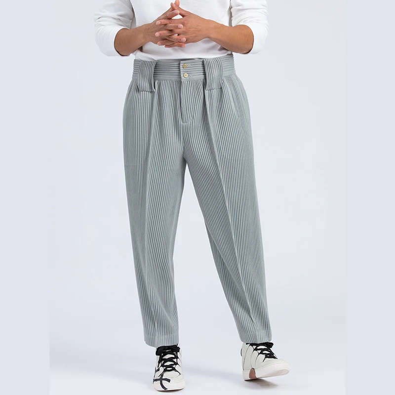 IEFB Mens Clothing Japanese Streetwear Fashion Pleated Pants Spring Autumn Mid Seam