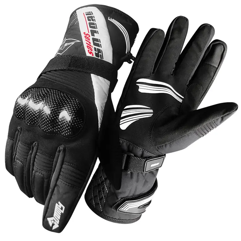 Мужские мотоциклетные водонепроницаемые Углеродные защитные Зимние флисовые перчатки с сенсорным экраном - Цвет: Black