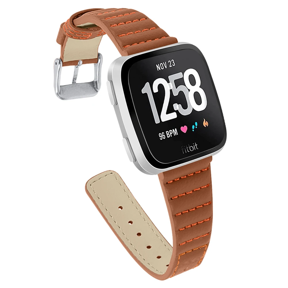 Коричневый Кожаный ремешок для наручных часов для FitbitVersa Смарт-часы PUO88 - Цвет: Коричневый