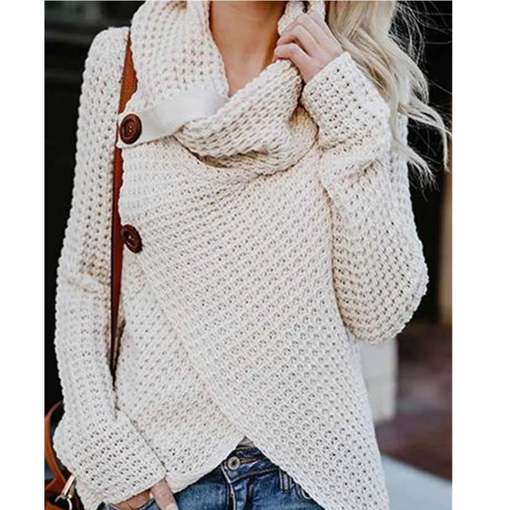 

New Women Sweaters Pullovers 2019 Autumn Winter Long-sleeved Sweater High-necked Pullover Solid Color Women's Sweater Coat A09