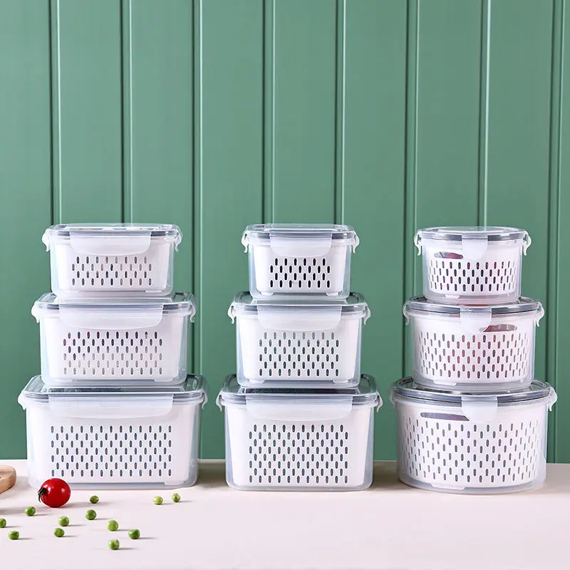 3PCS Kitchen Storage Basket Container Refrigerator Box Fridge Fresh Organizer Vegetable Fruit Boxes Drain | Дом и сад