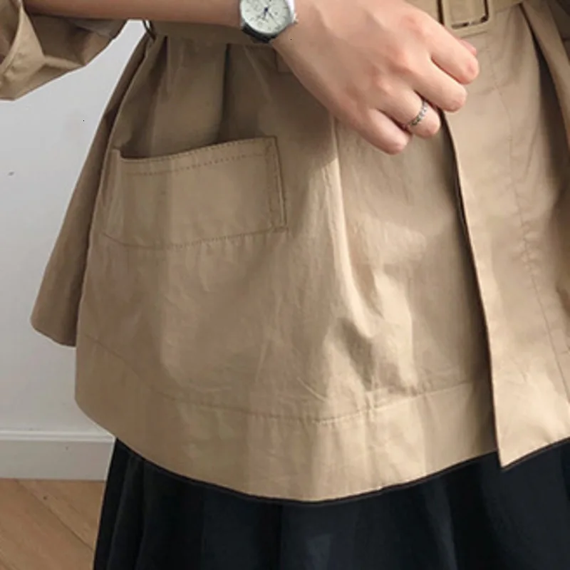 Korean Khaki Women's Windbreaker Lapel Collar Long Sleeve High Waist Sashes Loose Casual Jackets Female Fashion L716