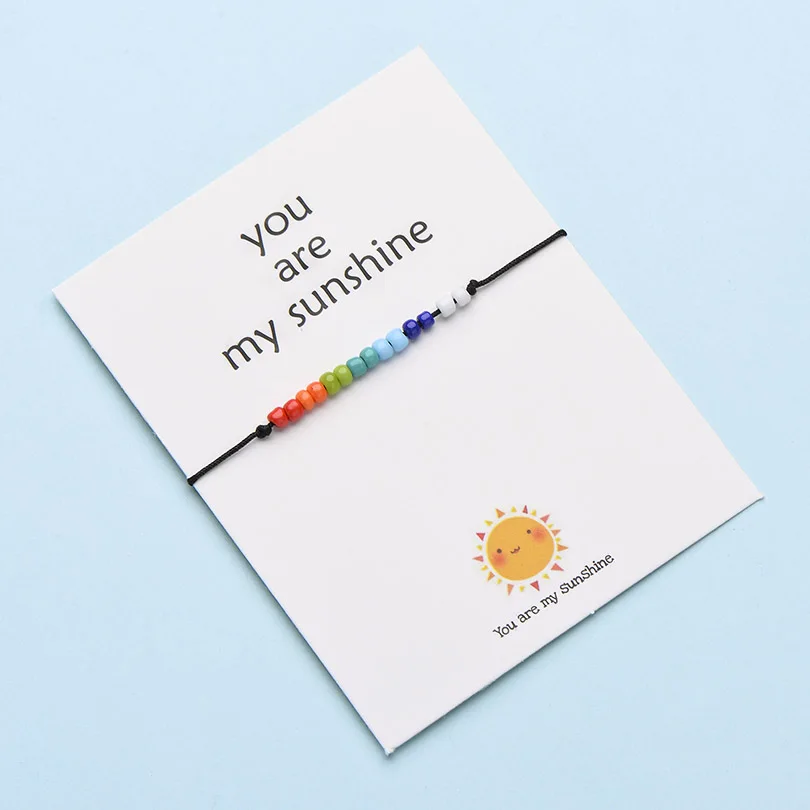 

IYOE You Are My Sunshine Rainbow Mini Beads Bracelets For Women Men Kids Customize Gift Black Rope Friendship Bracelet Family