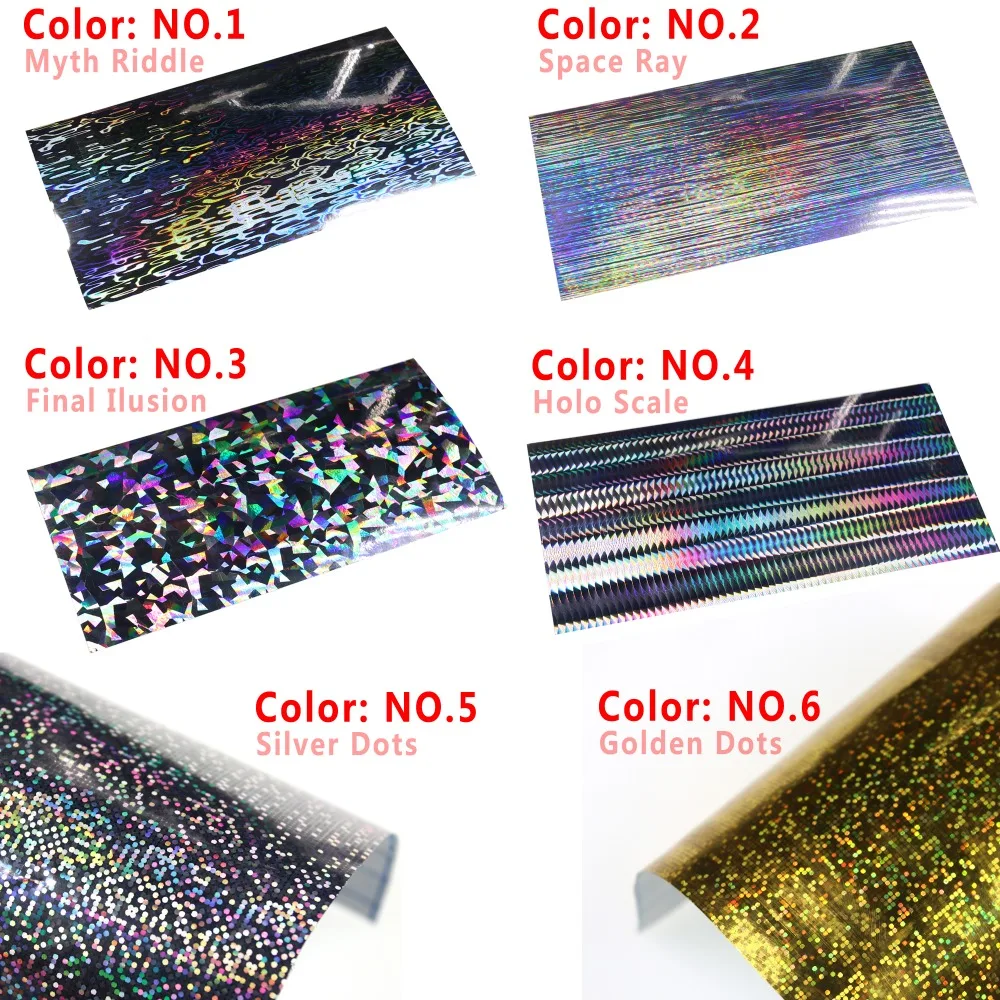 4/6pcs Fishing Hard Bait Sticker Holographic Adhesive Film Flash Type for Saltwater Fishing Lure Making 10X10/10X20cm