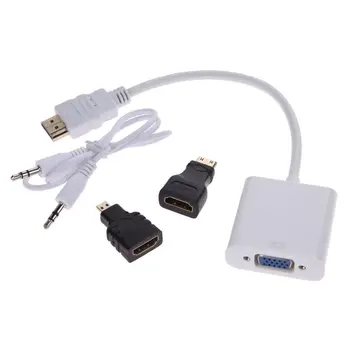 

1080P Micro-HDMI/Mini HDMI/HDMI to VGA Converter Adapter With o Video Cable black & white