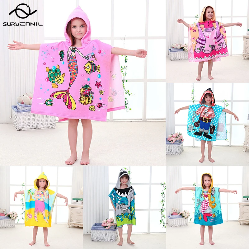 Perfect for Girls Boys 1-6 Years old ele ELEOPTION Childrens Beach Poncho Towel Kids Swimming Bath Towel Hooded Beach Towel Microfiber 100% Cotton Wetsuit Changing Towel Light Weight Astronaut 