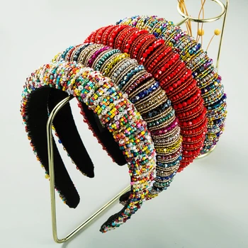 

Lovely Baroque Candy Crystal Headband Women's High Grade Handmade Colorful Beaded Sponge Hair Band Party Headdress