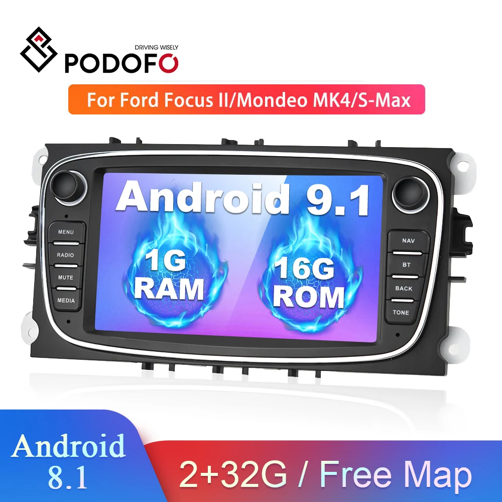 Podofo 2 din Android 8 1 автомобильный Радио мультимедийный плеер GPS Авторадио 2din для FORD/Focus II/Mondeo MK4/S Max/Galaxy/C
