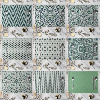 

Geometric Patterns Distinctive Placemat Green Simple Table Napkins Dining Table Mat Bowls Drink Coasters Kitchen Accessories