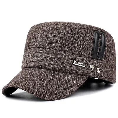 EAGLEBORN Мужская зимняя шапка, шапка-ушанка, сохраняющая тепло, плоская крыша, бейсболки для пожилых мужчин, утолщенная бейсболка - Цвет: brown