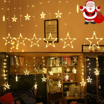 Led Twinkle Star Hart String Lights Eu Plug 220V Waterdichte Outdoor Kerst Fairy Slingers Gordijn Lights Wedding Party Decor