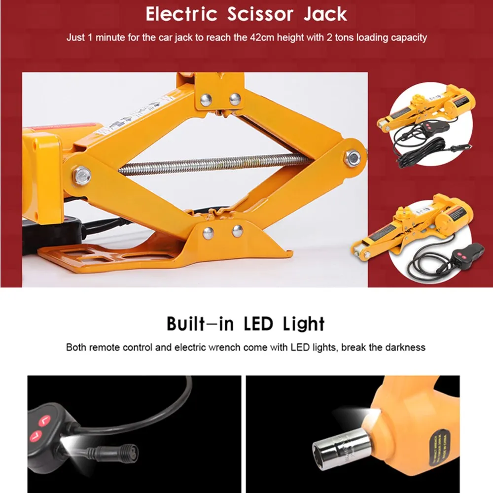  12V Car Lift Hydraulic Jack LED Light Tire Replacing Tool Auto Electric Lifting Equipment With Remo