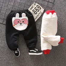 Новые стильные зимние теплые штаны для мальчиков 0-4 лет, модные плотные брюки с хлопковой подкладкой с рисунком кролика для маленьких девочек