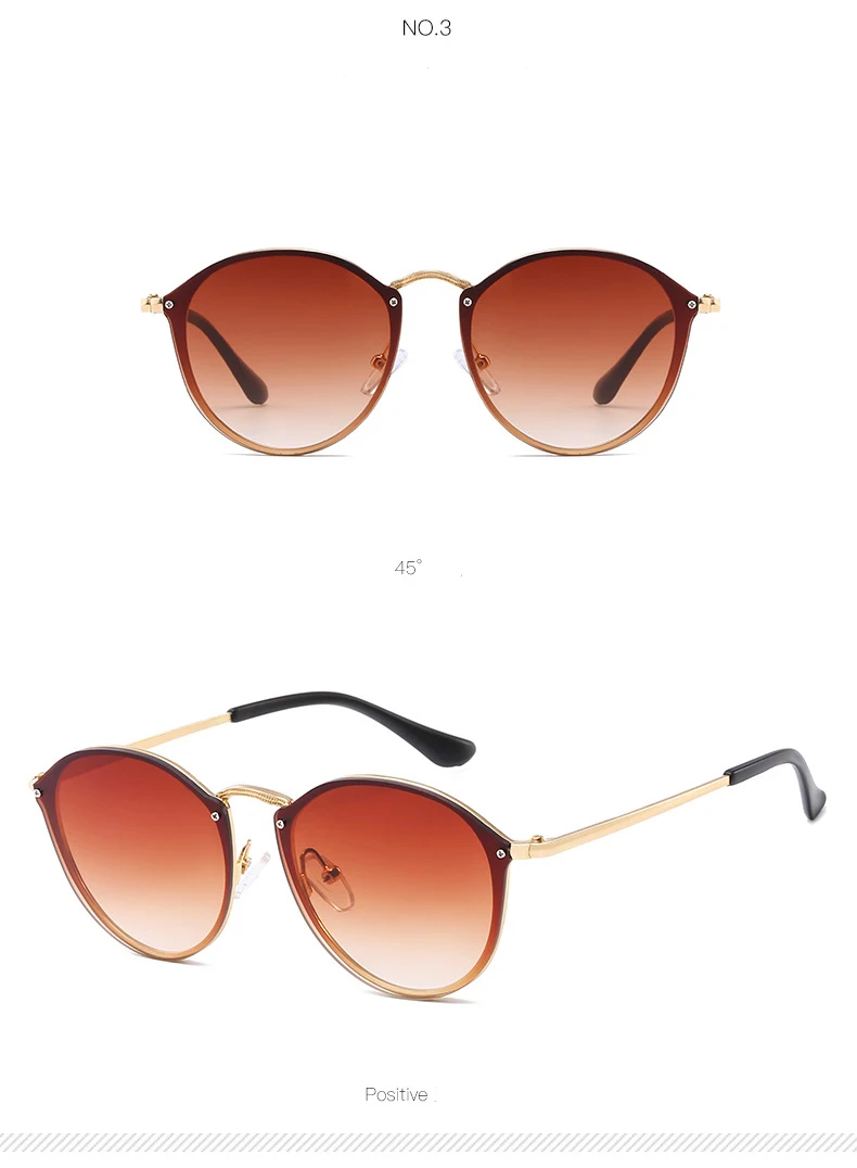 Роскошные круглые солнцезащитные очки для женщин, фирменный дизайн CatEye, Ретро стиль, без оправы, Зеркальные Солнцезащитные очки для женщин