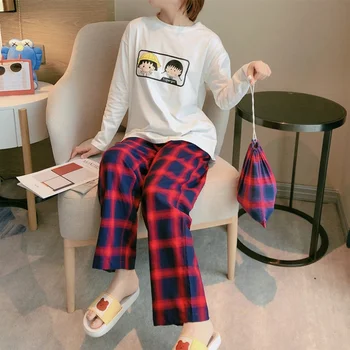 

Womens Pajamas Sets Spring Round Neck Cartoon Printed Kawaii Totoro Cartoon Sleepwear Nighty Winter Pajamas Female