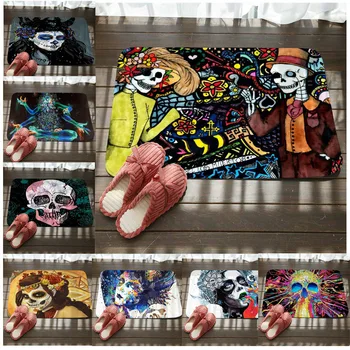 

Flower Skull Girl Pattern Anti-Slip Carpet Door Mat Mandala Doormat Indoor Kitchen Living Room Floor Mat Rug
