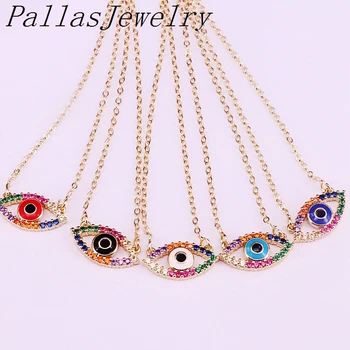 

10Pcs Golden Micro Paved Rainbow CZ Jewelry Charm Eyes Enamel Pendant Necklace