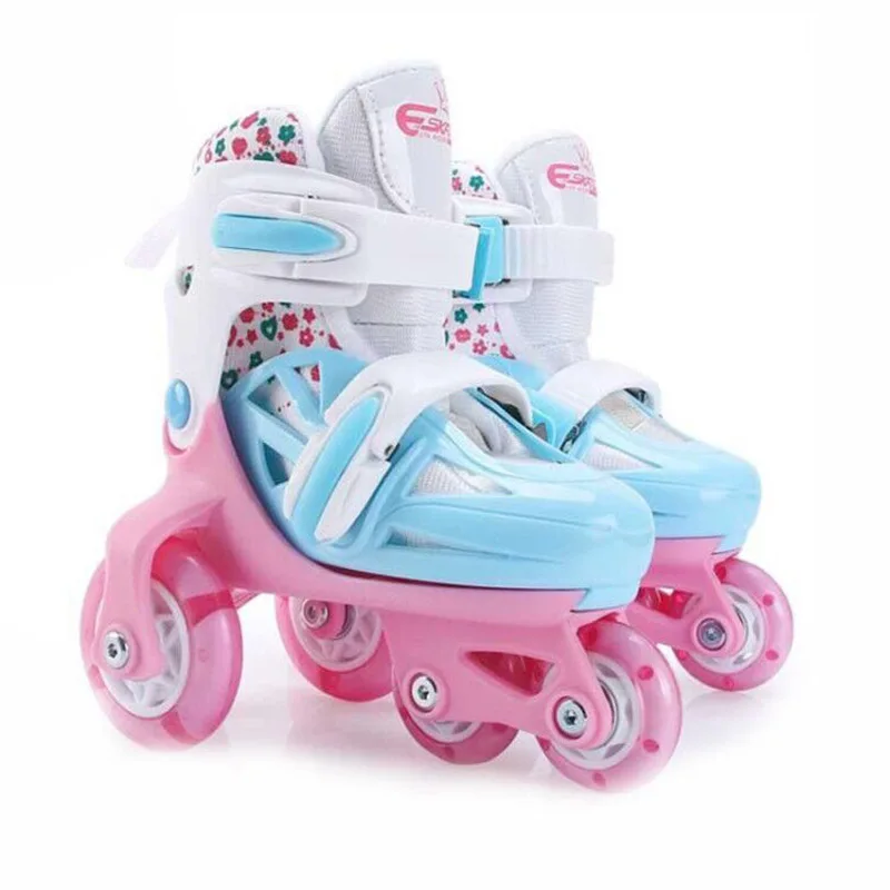 Детские 4-колесные роликовые коньки двойные тормоза регулируемые дышащие для
