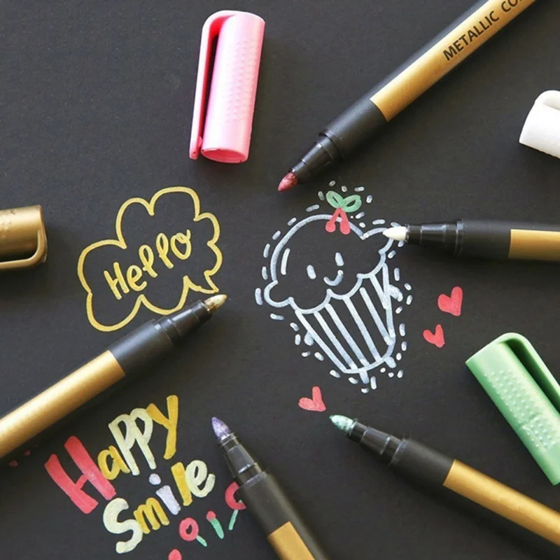 10pcs/set DIY Metal Permanent Paint Markers Stationery Craftwork Pen for Student Kids Party Card Decoration Car Tyre Tire Tread | Дом и сад